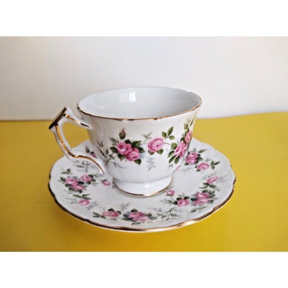 Aynsley Grotto Rose Fine bone china Tea cup & Saucer 1960's - Picture 7 of 11